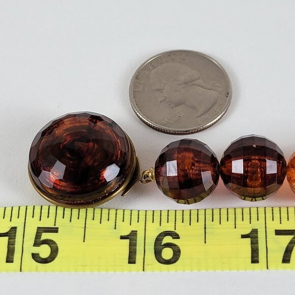 Vtg. Simulated Baltic Amber Lucite Beaded Necklace Cognac Hiidden Box Clasp 29" - Picture 9 of 9